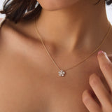 14k Baguette and Round Diamond Flower Necklace Ferkos Fine Jewelry