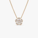 14k Baguette and Round Diamond Flower Necklace Ferkos Fine Jewelry