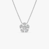 14k Baguette and Round Diamond Flower Necklace 14k White Gold Ferkos Fine Jewelry
