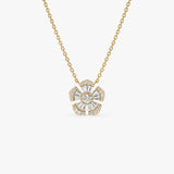 14k Baguette and Round Diamond Flower Necklace 14k Gold Ferkos Fine Jewelry