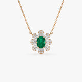 14k Oval Shape Emerald Necklace with Baguettes Ferkos Fine Jewelry