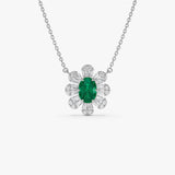14k Oval Shape Emerald Necklace with Baguettes 14K White Gold Ferkos Fine Jewelry