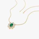 14k Oval Shape Emerald Necklace with Baguettes Ferkos Fine Jewelry
