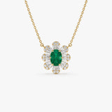 14k Oval Shape Emerald Necklace with Baguettes 14K Gold Ferkos Fine Jewelry