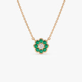 14K Bezel Setting Emerald Flower Diamond Necklace Ferkos Fine Jewelry