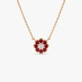 14K Bezel Setting Ruby Flower Diamond Necklace Ferkos Fine Jewelry