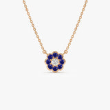 14K Bezel Setting Sapphire Flower Diamond Necklace Ferkos Fine Jewelry