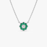 14K Bezel Setting Emerald Flower Diamond Necklace 14k White Gold Ferkos Fine Jewelry