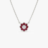 14K Bezel Setting Ruby Flower Diamond Necklace 14k White Gold Ferkos Fine Jewelry