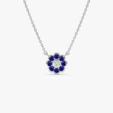 14K Bezel Setting Sapphire Flower Diamond Necklace 14k White Gold Ferkos Fine Jewelry
