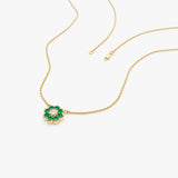 14K Bezel Setting Emerald Flower Diamond Necklace Ferkos Fine Jewelry