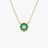 14K Bezel Setting Emerald Flower Diamond Necklace 14k Gold Ferkos Fine Jewelry