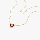14K Bezel Setting Ruby Flower Diamond Necklace Ferkos Fine Jewelry
