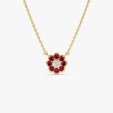 14K Bezel Setting Ruby Flower Diamond Necklace 14k Gold Ferkos Fine Jewelry