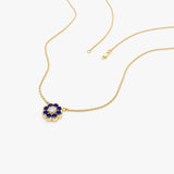 14K Bezel Setting Sapphire Flower Diamond Necklace Ferkos Fine Jewelry