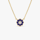 14K Bezel Setting Sapphire Flower Diamond Necklace 14k Gold Ferkos Fine Jewelry