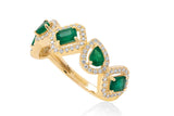 14K Gold Mixed shape Emerald and Diamond Statement Ring
