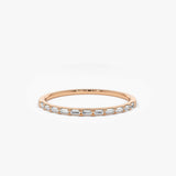 14K Rose Ultra Thin Half Eternity Baguette Diamond Stackable Ring