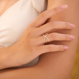 Baguette & Round Diamond Crisscross Ring in 14k Gold Ferkos Fine Jewelry