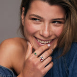 14k Gold Marquise Shape Emerald Ring with Baguette Accents Ferkos Fine Jewelry