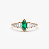 14k Gold Marquise Shape Emerald Ring with Baguette Accents 14K Rose Gold Ferkos Fine Jewelry