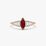14k Gold Marquise Shape Ruby Ring with Baguette Accents 14K Rose Gold Ferkos Fine Jewelry