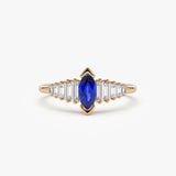 14k Gold Marquise Shape Sapphire Ring with Baguette Accents 14K Rose Gold Ferkos Fine Jewelry