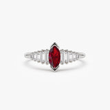 14k Gold Marquise Shape Ruby Ring with Baguette Accents Ferkos Fine Jewelry