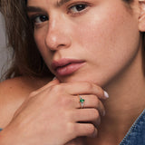 14k Gold Marquise Shape Emerald Ring with Baguette Accents Ferkos Fine Jewelry