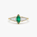 14k Gold Marquise Shape Emerald Ring with Baguette Accents 14K Gold Ferkos Fine Jewelry