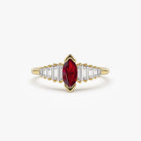 14k Gold Marquise Shape Ruby Ring with Baguette Accents 14K Gold Ferkos Fine Jewelry