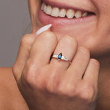 14k Gold Marquise Shape Sapphire Ring with Baguette Accents Ferkos Fine Jewelry