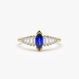 14k Gold Marquise Shape Sapphire Ring with Baguette Accents 14K Gold Ferkos Fine Jewelry