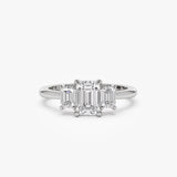 1.50 ctw 14k Emerald Cut Lab Grown Diamond Three Stone Engagement Ring - Julie 14K White Gold Ferkos Fine Jewelry