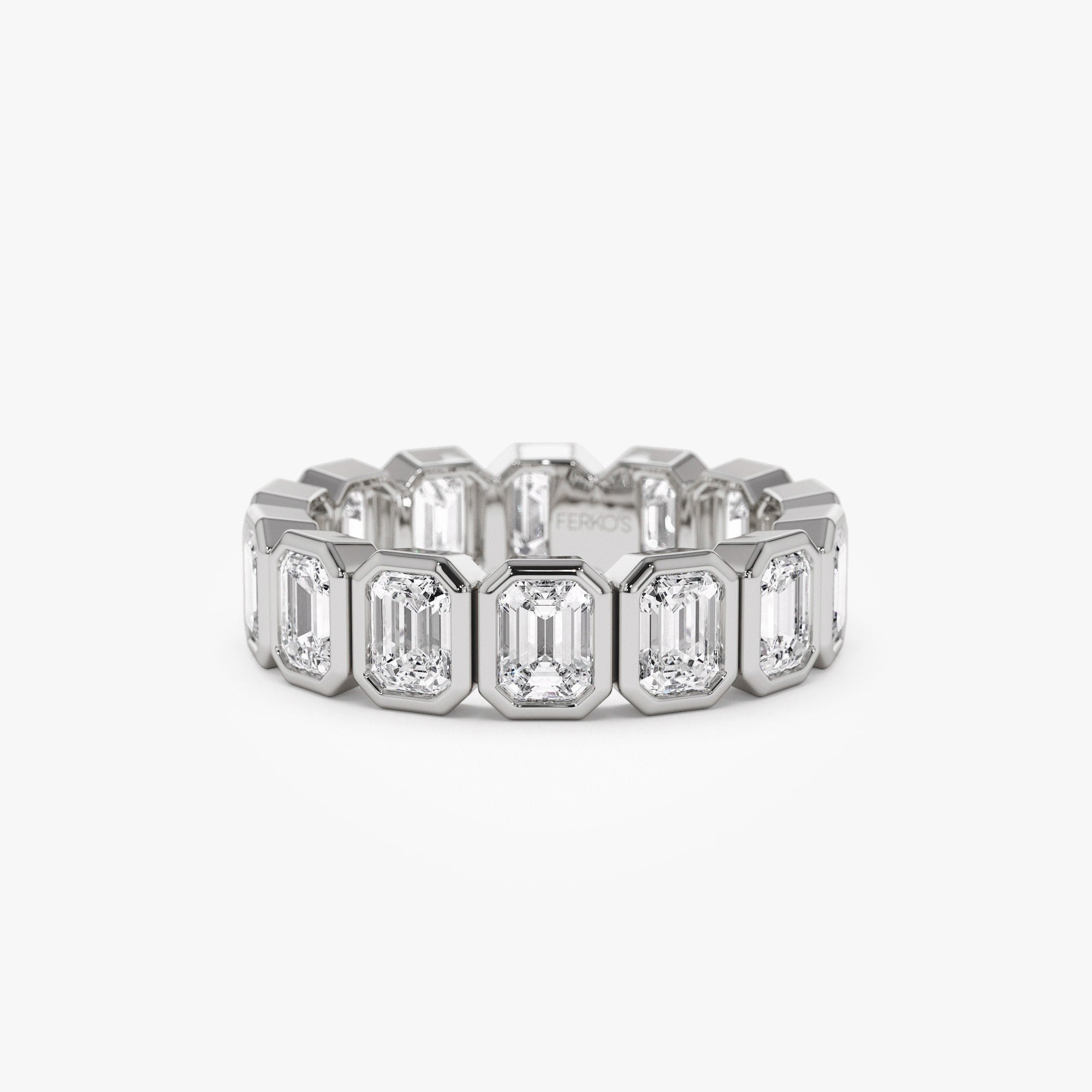 3.50 ctw 14k Bezel Setting Full Eternity Emerald Cut Lab Grown Diamond Wedding Ring - Nova 14K White Gold Ferkos Fine Jewelry