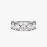 1.75 ctw 14k Bezel Setting Nine Stone Oval Shape Lab Grown Diamond Ring - Sofia 14K White Gold Ferkos Fine Jewelry