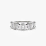1.45 ctw 14k Bezel Setting Seven Stone Emerald Cut Lab Grown Diamond Wedding Ring - Zoey 14K White Gold Ferkos Fine Jewelry