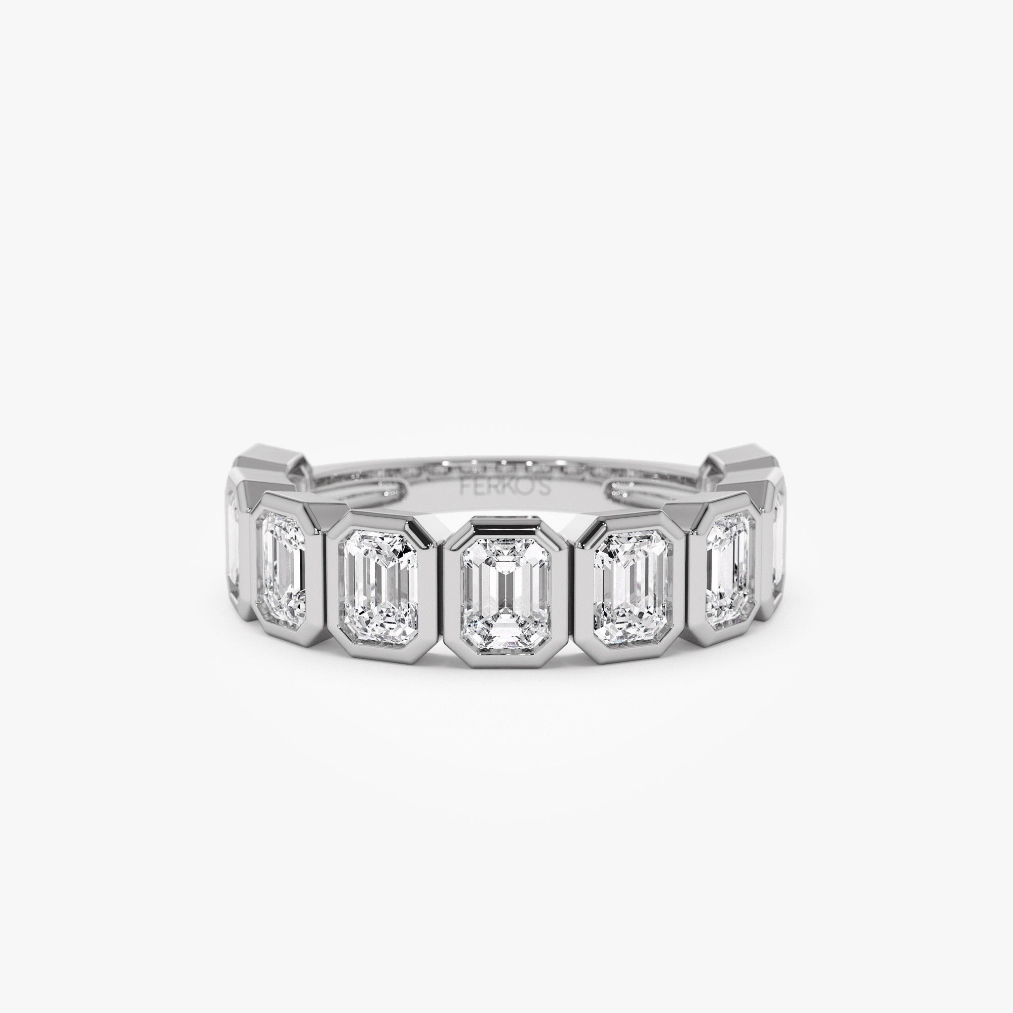 1.90 ctw 14k Bezel Setting Nine Stone Emerald Cut Lab Grown Diamond Wedding Ring - Victoria 14K White Gold Ferkos Fine Jewelry