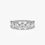 1.45 ctw 14k Bezel Setting Seven Stone Oval Shape Lab Grown Diamond Ring - Avery 14K White Gold Ferkos Fine Jewelry