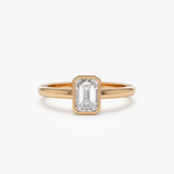 0.75 - 1.50 ctw 14k Bezel Setting Emerald Cut Lab Grown Diamond Engagement Ring - Anna 14K Rose Gold Ferkos Fine Jewelry