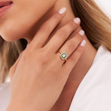 14k Baguette and Round Emerald Ring with Halo Setting Ferkos Fine Jewelry