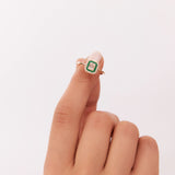 14k Baguette and Round Emerald Ring with Halo Setting Ferkos Fine Jewelry