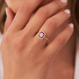 14k Baguette and Round Ruby Ring with Halo Setting Ferkos Fine Jewelry