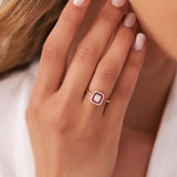 14k Baguette and Round Ruby Ring with Halo Setting Ferkos Fine Jewelry