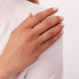 14k Baguette and Round Ruby Ring with Halo Setting Ferkos Fine Jewelry