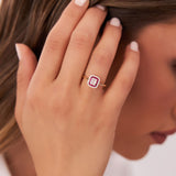 14k Baguette and Round Ruby Ring with Halo Setting Ferkos Fine Jewelry