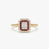 14k Baguette and Round Ruby Ring with Halo Setting 14K Gold Ferkos Fine Jewelry