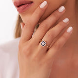 14k Baguette and Round Sapphire Ring with Halo Setting Ferkos Fine Jewelry