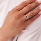 14k Baguette and Round Sapphire Ring with Halo Setting Ferkos Fine Jewelry