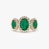 14K Three Stone Emerald Diamond Engagement Ring 14K Rose Gold Ferkos Fine Jewelry